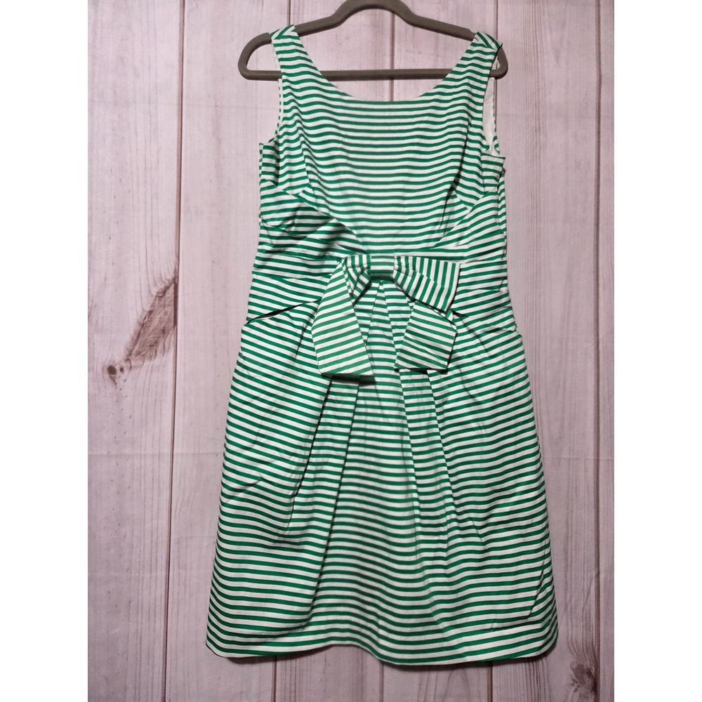 New Directions Kelly Green White Striped Bow Front Sheath Dress Pockets Size 12